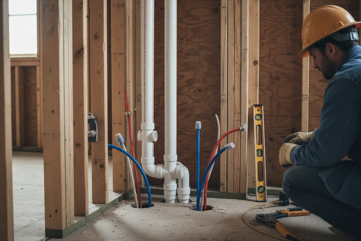 Drain and supply rough-in during Sump Pump Repair in Oneonta